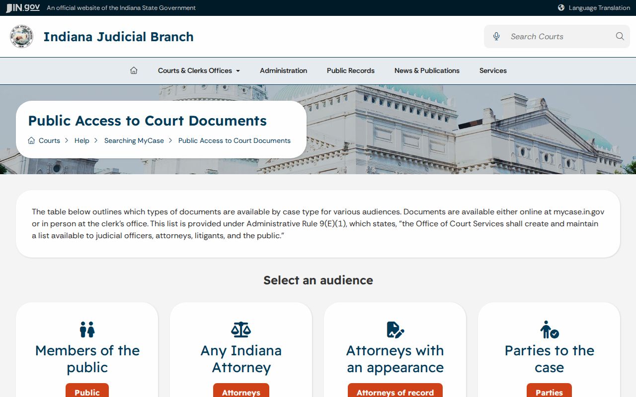 Document access matrix for Clinton County civil dockets