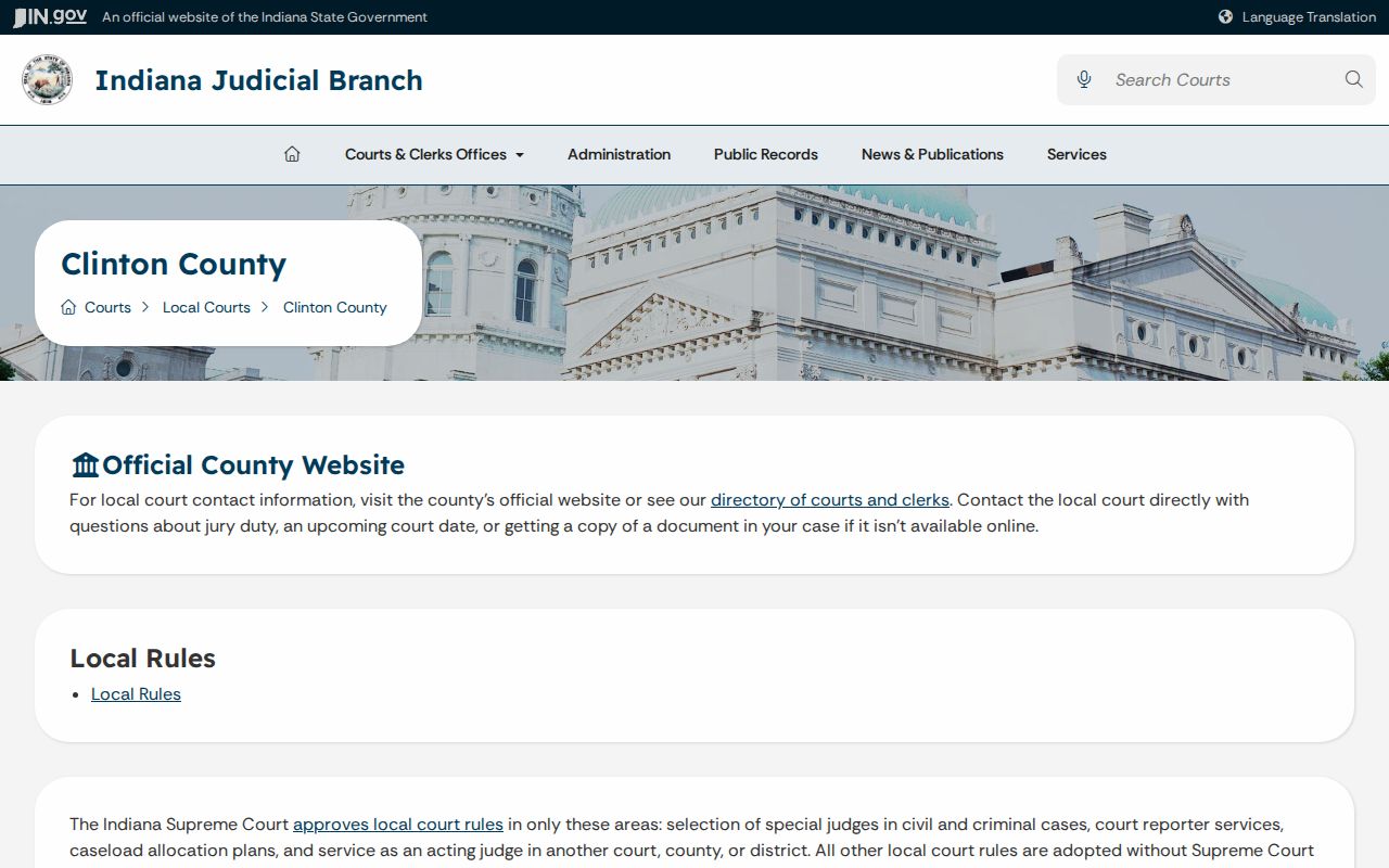 Clinton County criminal docket resources on the state court page