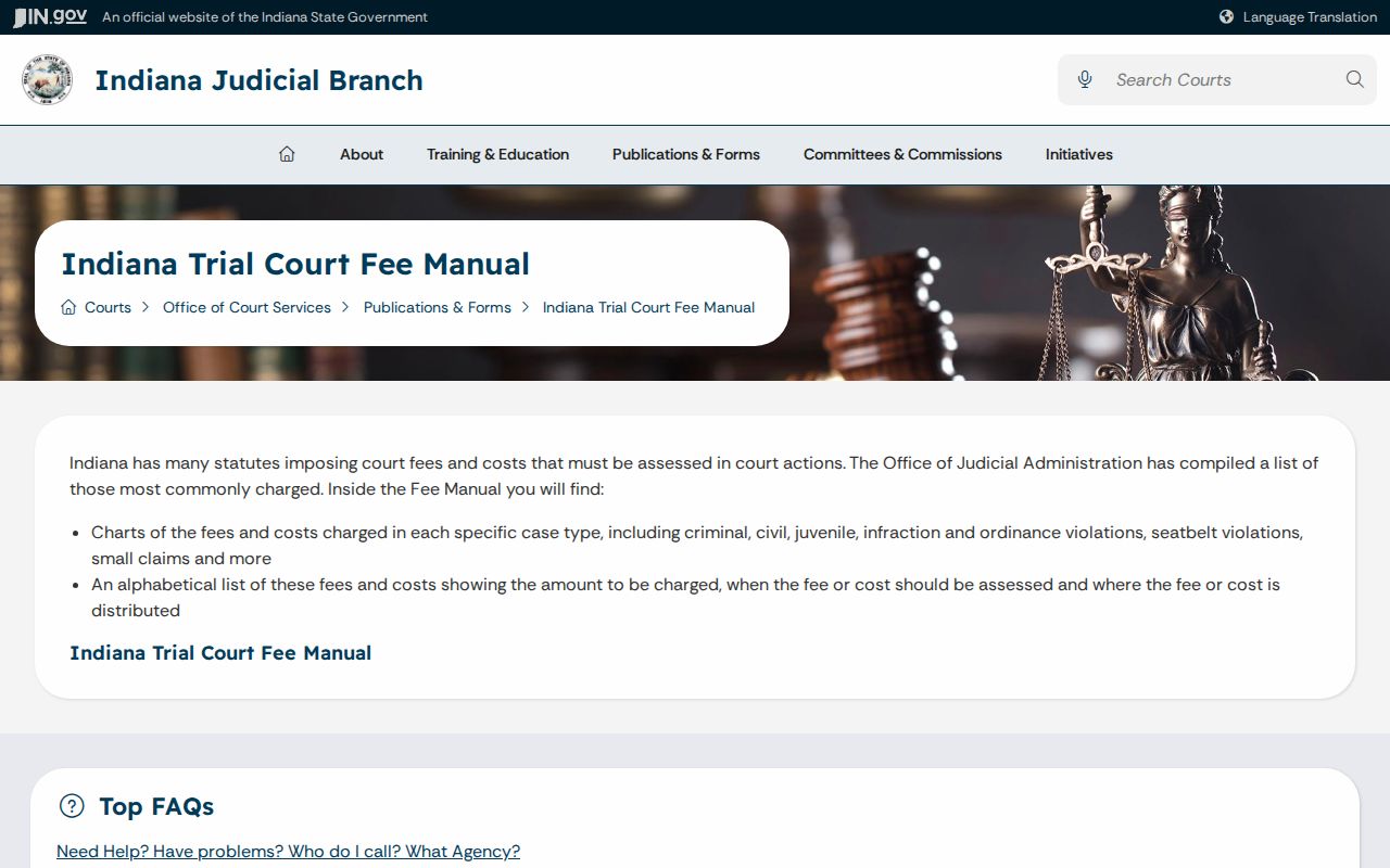 Indiana trial court fee guidance for Clinton County record copies