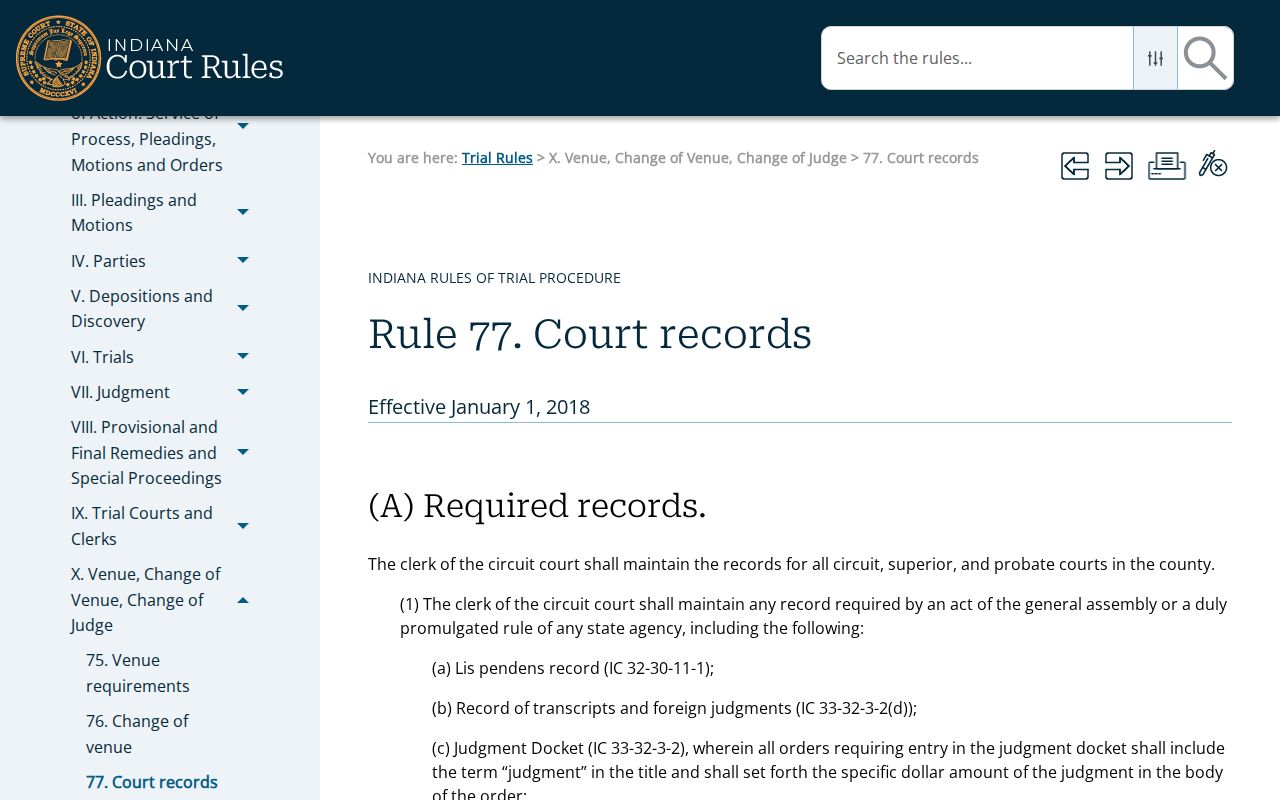 Clinton County case search Trial Rule 77