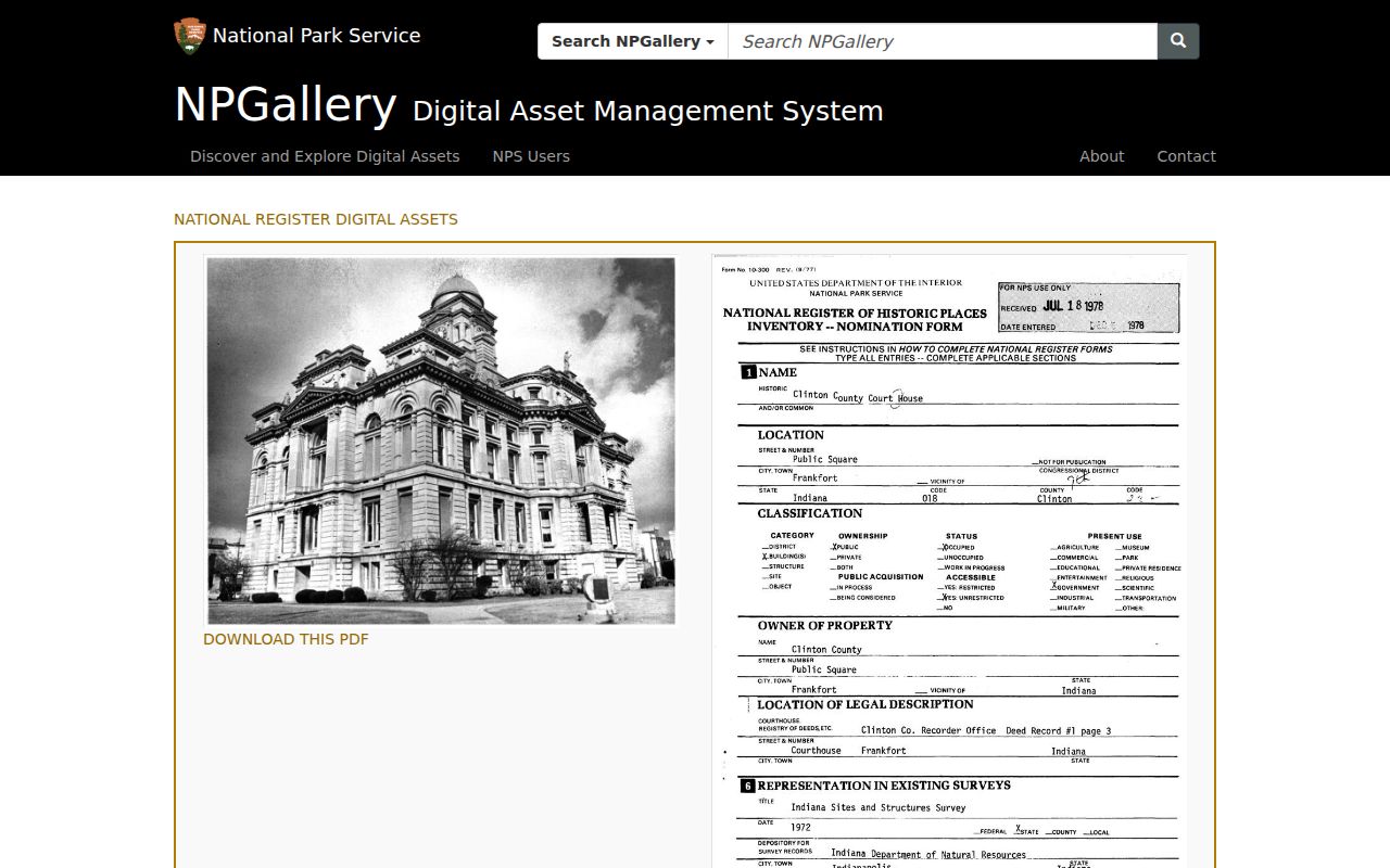 National Register record for the Clinton County Courthouse