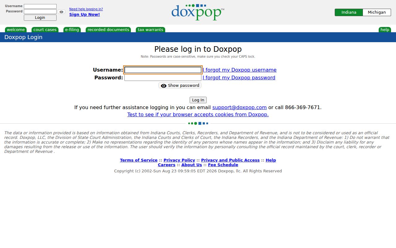 Doxpop case search used as a Colfax calendar lead