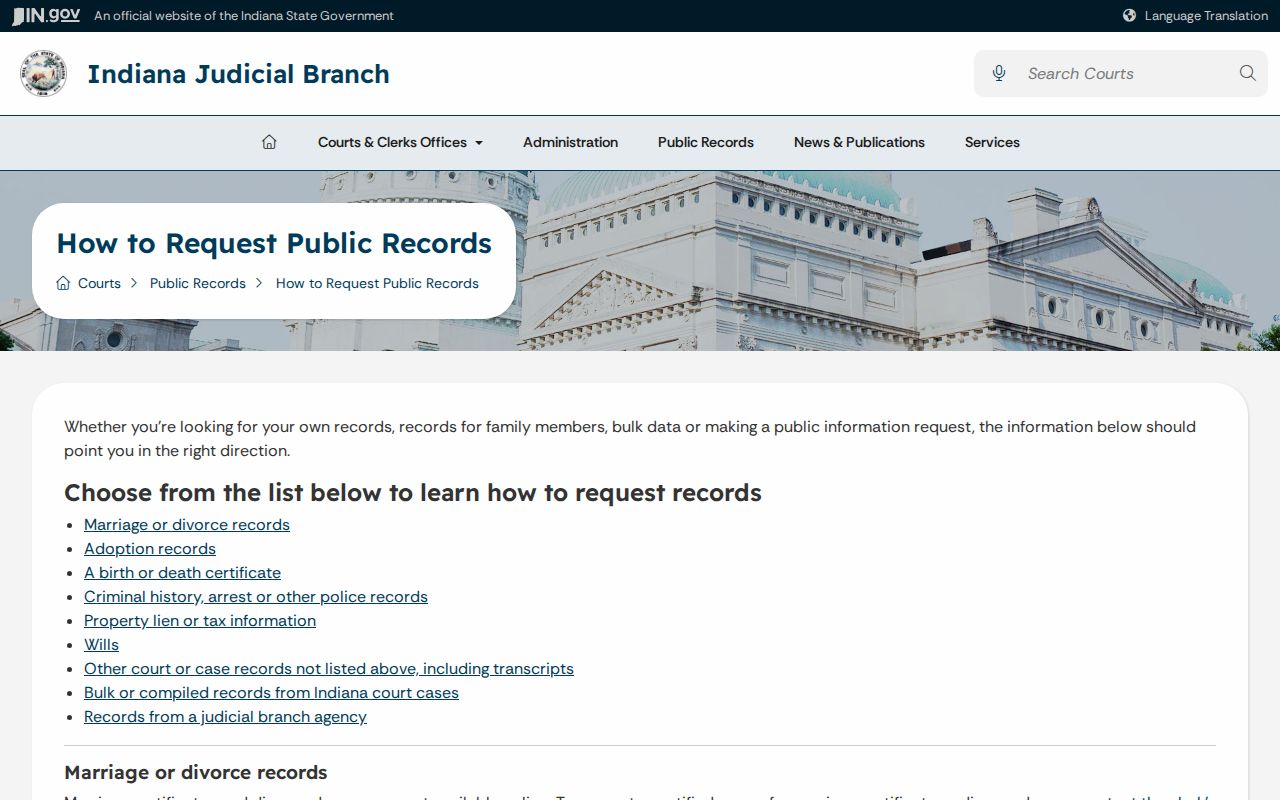 Indiana guidance for requesting a Colfax-related court record