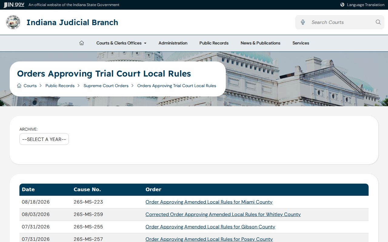 Local rule orders affecting Kirklin court docket routing