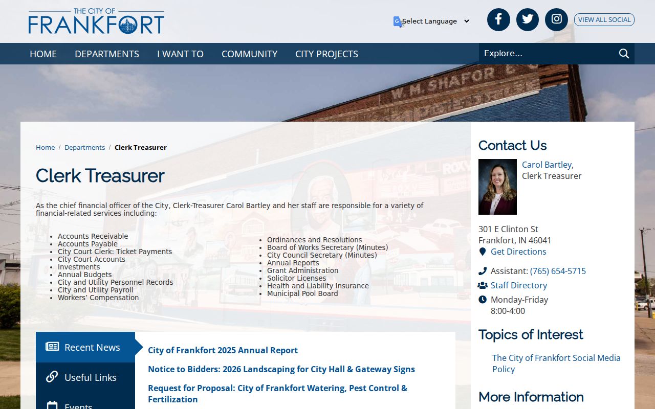 Frankfort Clerk-Treasurer ticket account page contrasted with Rossville